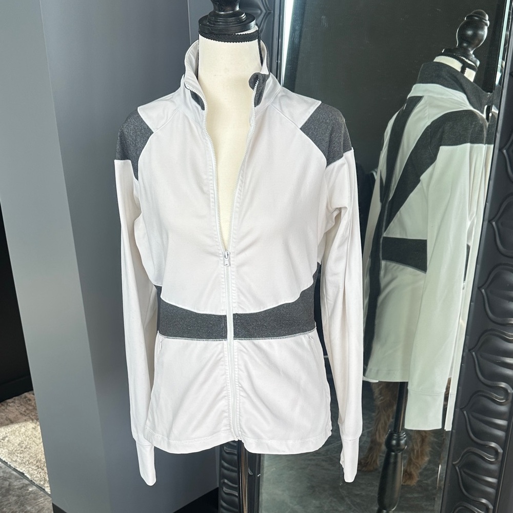 Soybu White and Charcoal Contrast Zip Utility Jacket